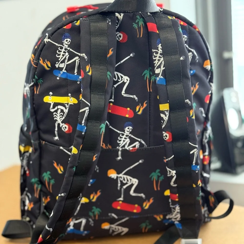 STATE Kids Backpack in Black with Multi-Color Skateboard Skeleton Print